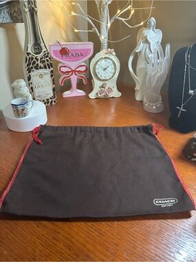 Coach Brown Drawstring Dust Bag with Red Trim